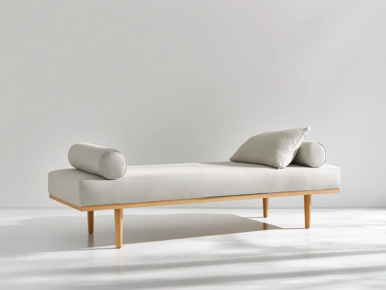 Sitzbank mit hellgrauem Strukturstoff 170x72x58 cm - Hellgrau und Naturholz - schlichte Schlafzimmerbank-Locormadecor