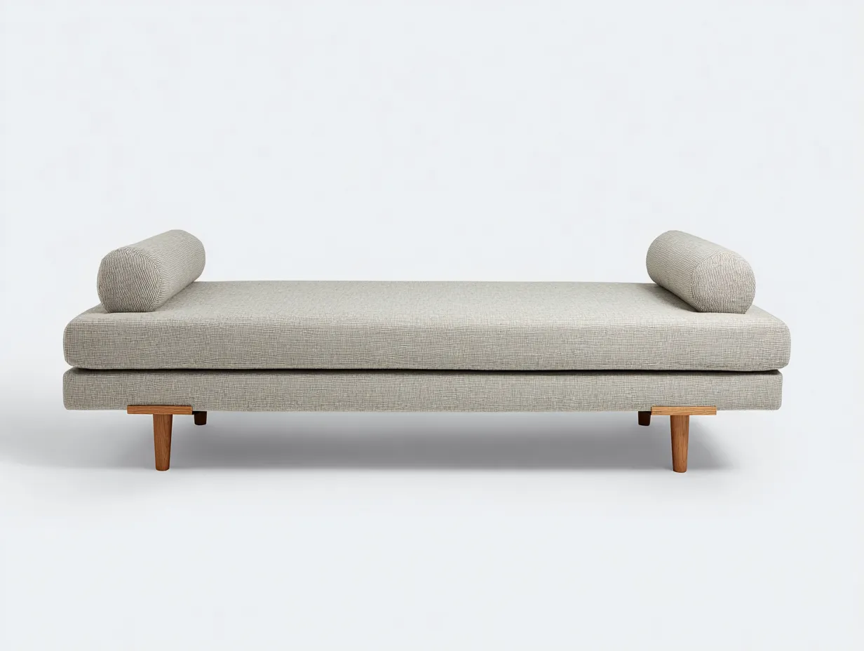 Sitzbank mit feinem Webstoff 165x76x55 cm - Hellgrau und Naturholz - schlanke Bettbank für Schlafzimmer-Locormadecor