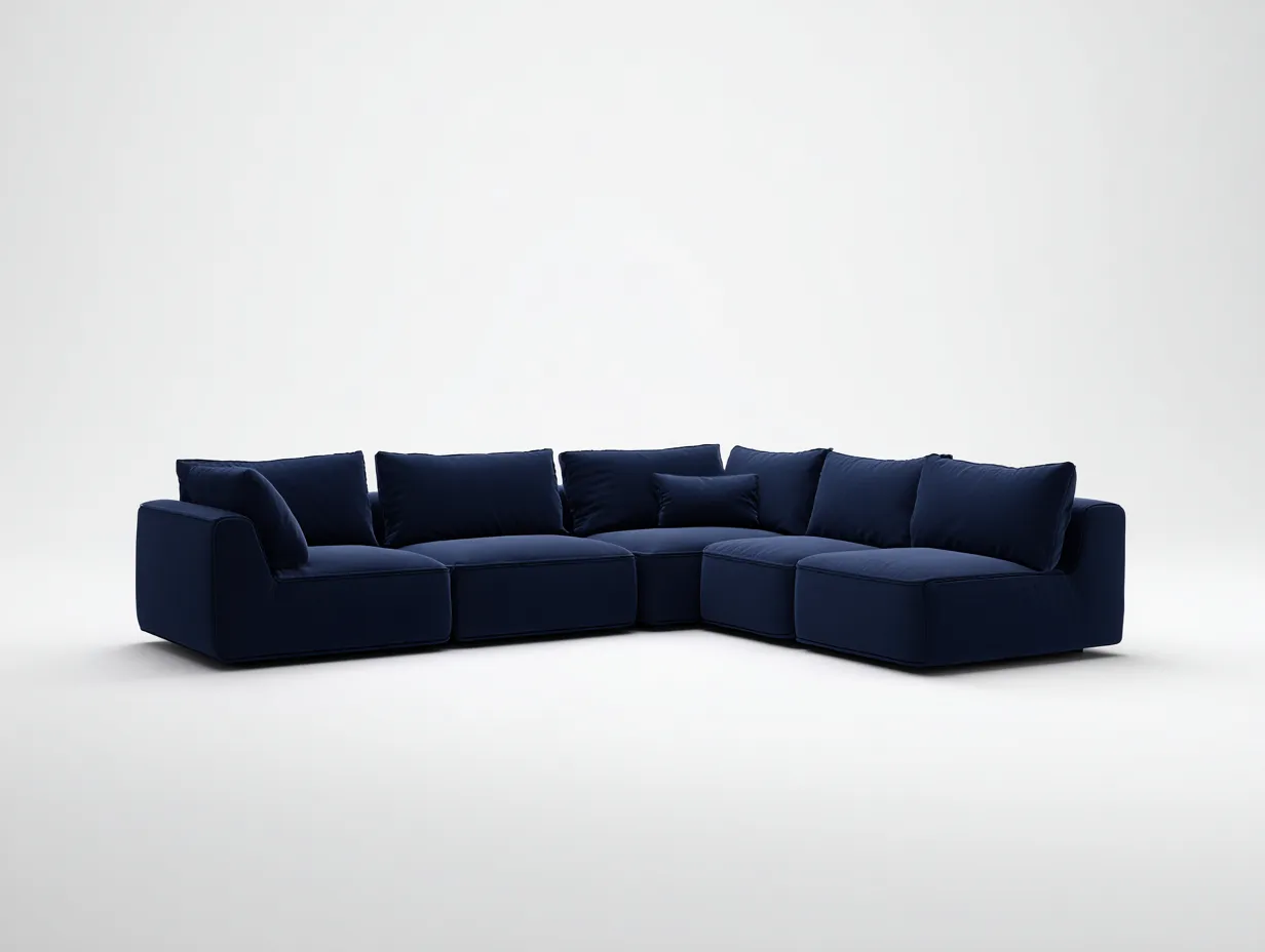 Ecksofa 338x252x78 cm - dunkelblauer Stoff - weiche Polsteroptik für Wohnzimmer-Locormadecor
