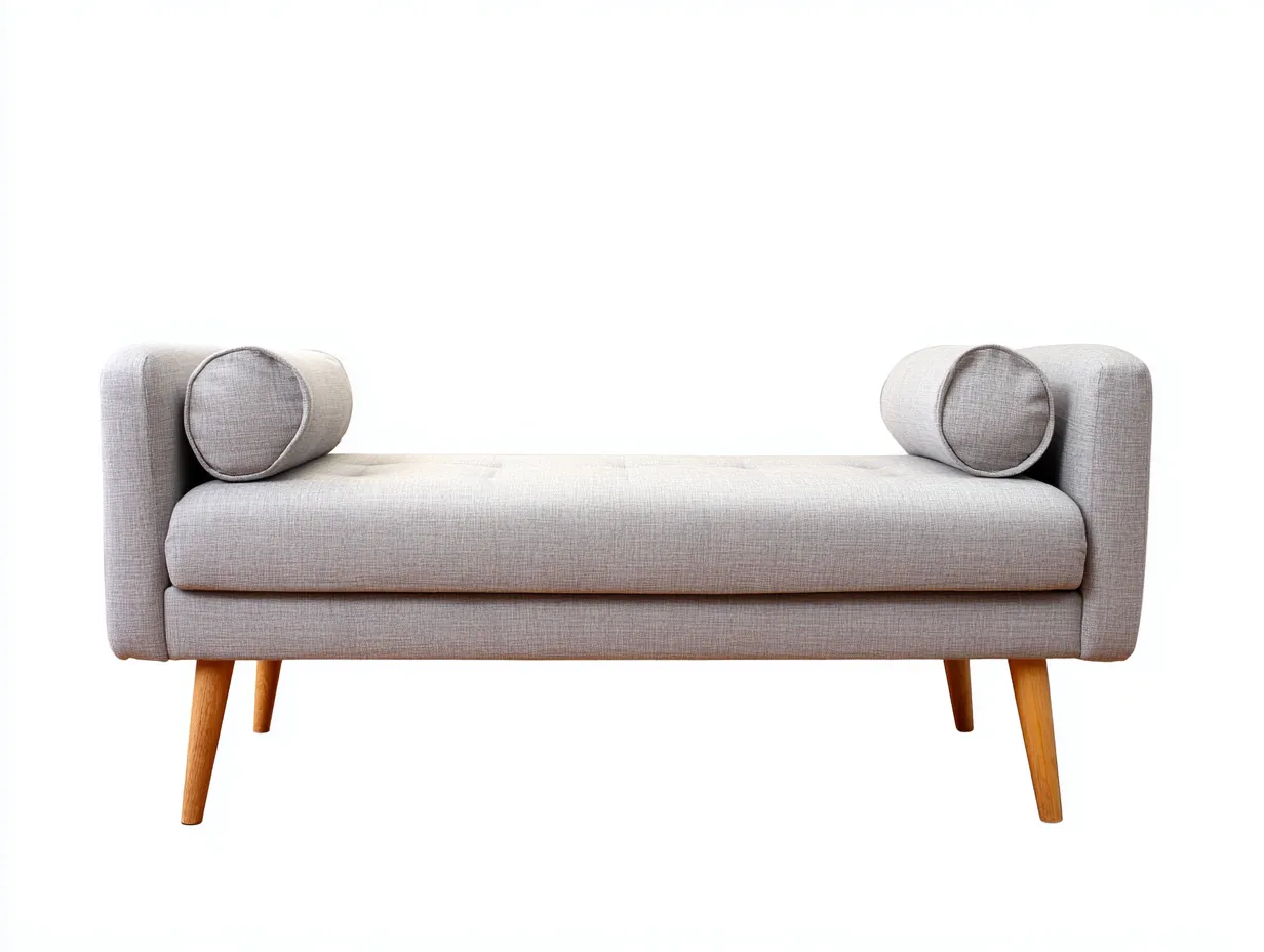 Sitzbank mit hellgrauem Stoffbezug 164x73x60 cm - Hellgrau und Naturholz - dezente Steppung für Schlafzimmer-Locormadecor