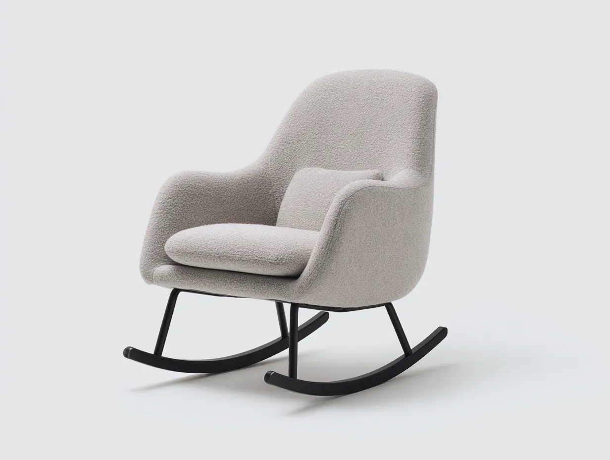 Schaukelstuhl 76x85x91 cm - Bouclé-Stoff in Beige und schwarze Metallkufen - weich gepolstert-Locormadecor