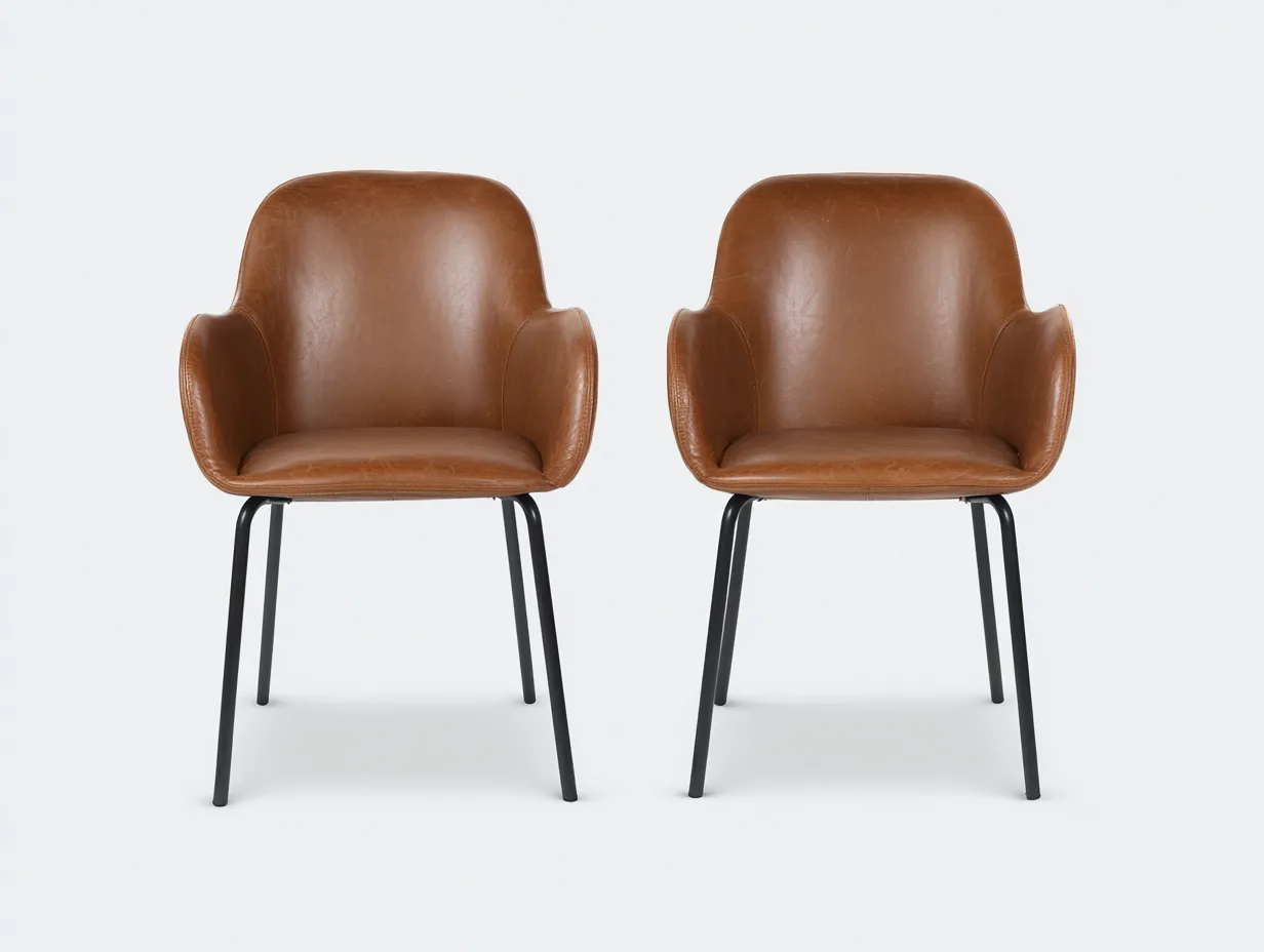 Esszimmerstuhl aus brauner Lederoptik 58x56x82 cm - Braun und Schwarz - mit Armlehnen für Esszimmer-Locormadecor