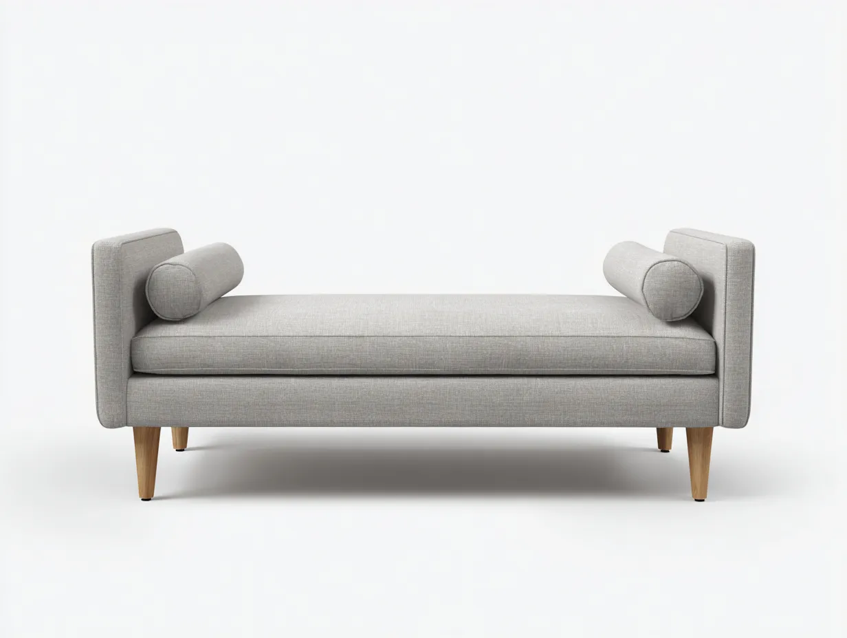 Sitzbank aus hellgrauem Stoff 162x77x62 cm - Hellgrau und Naturholz - mit seitlichen Abschlüssen für Schlafzimmer-Locormadecor
