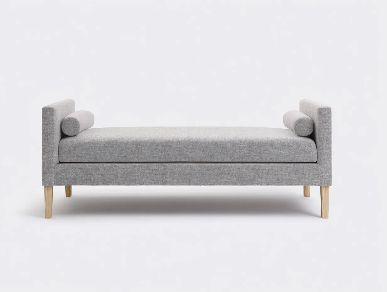 Sitzbank mit heller Polsterfläche 168x74x59 cm - Hellgrau und Naturholz - dezente Bank für Schlafzimmer-Locormadecor