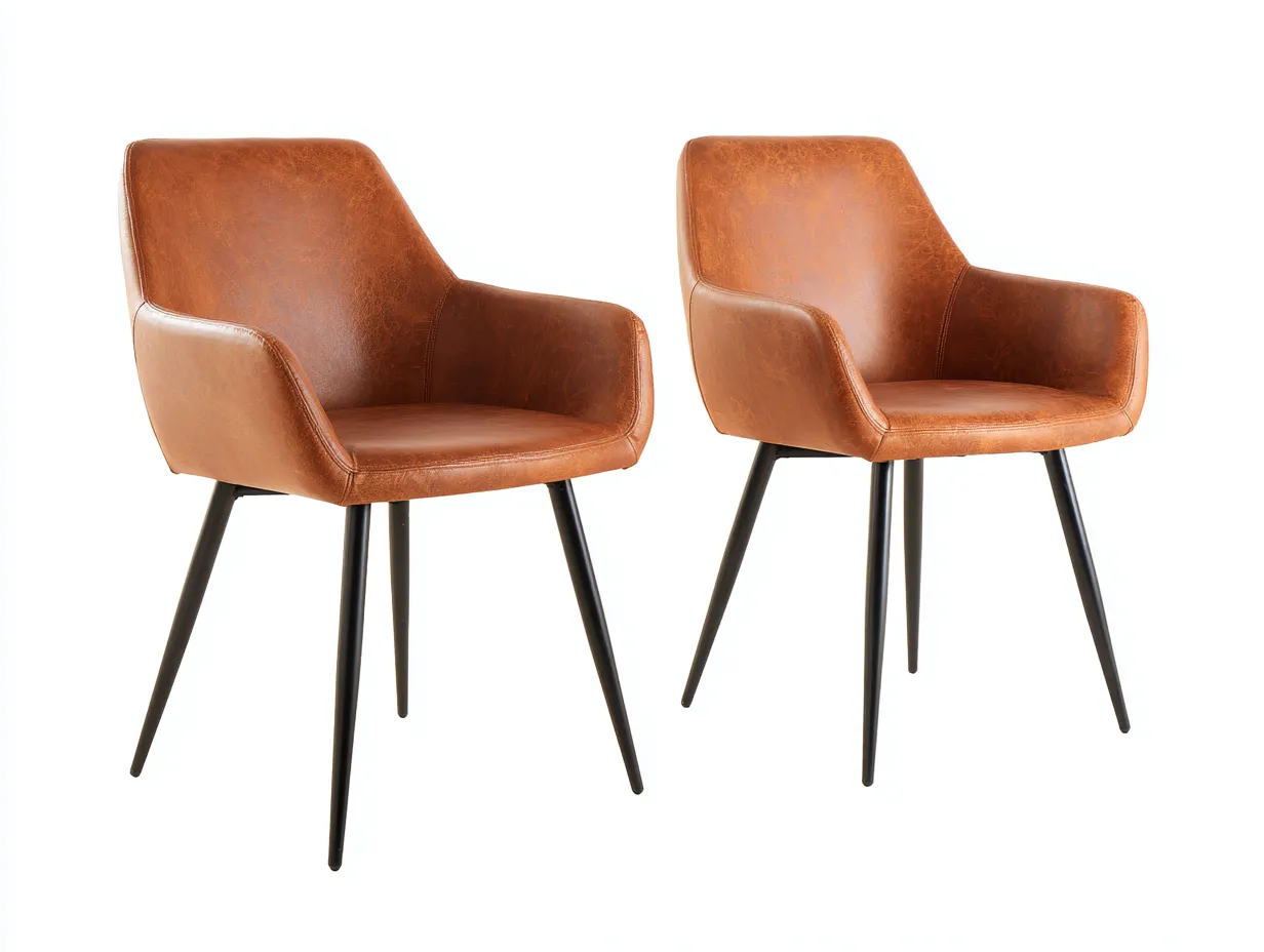 Esszimmerstuhl mit Armlehnen 57x56x83 cm - Braun und Schwarz - Lederoptik und Metallbeine für Esszimmer-Locormadecor