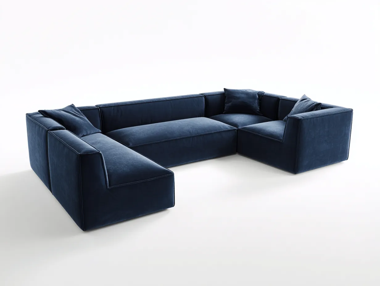Ecksofa 344x258x77 cm - tiefblauer Stoff - elegante Loungeform für Wohnzimmer-Locormadecor