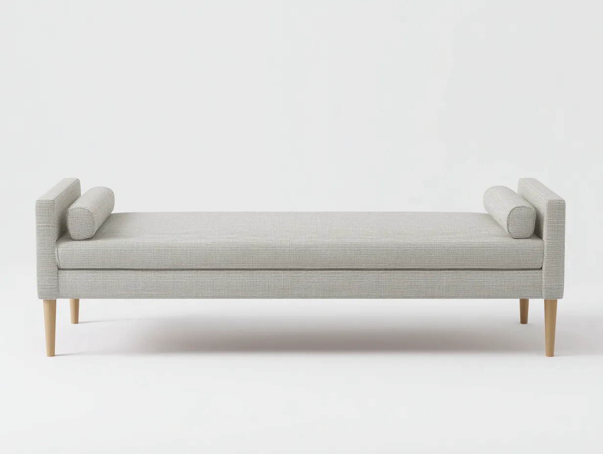 Sitzbank mit geradem Polsteraufbau 164x72x61 cm - Hellgrau und Naturholz - moderne Schlafzimmerbank-Locormadecor