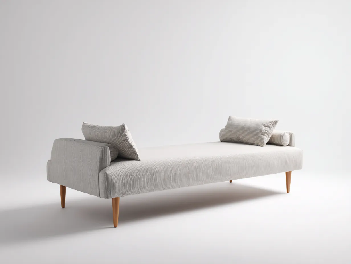 Sitzbank mit hellgrauem Stoffbezug 175x76x60 cm - Hellgrau und Naturholz - weich gepolstert für Schlafzimmer-Locormadecor