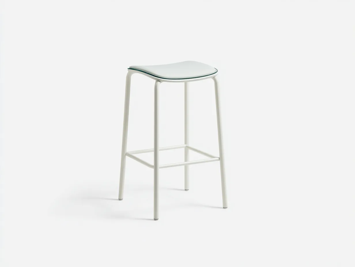 Barhocker 42x42x79 cm - weißes Metall und Glas - klare Sitzform für Außenbereich-Locormadecor