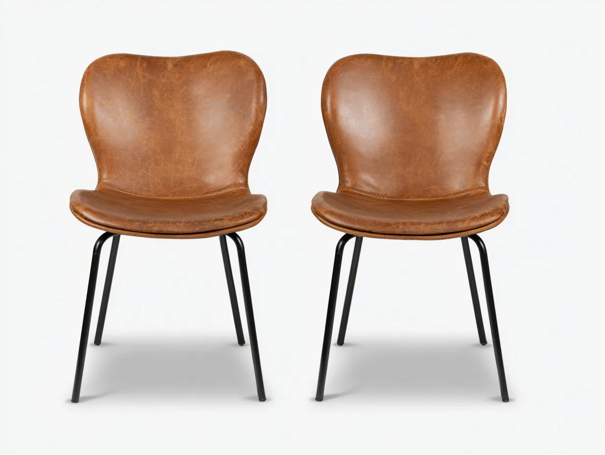 Esszimmerstuhl mit brauner Lederoptik 54x56x81 cm - Braun und Schwarz - geschwungene Lehne für Esszimmer-Locormadecor