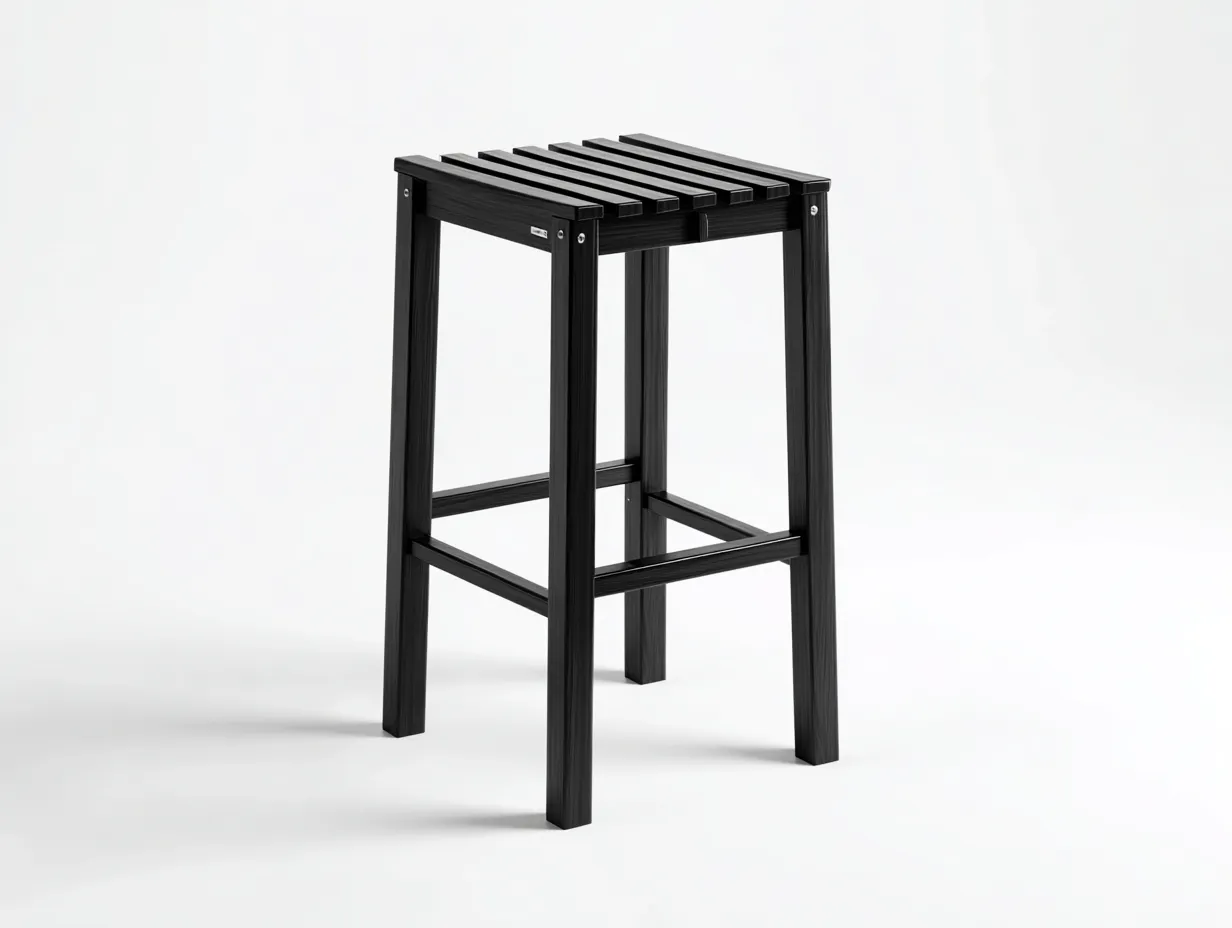 Barhocker 39x39x78 cm - schwarz lackiertes Holz - Lattenfläche für Außenbereich-Locormadecor