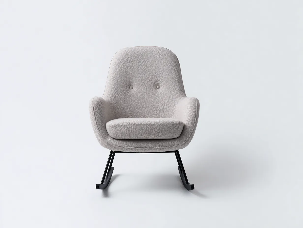 Schaukelstuhl 74x82x88 cm - hellbeiger Stoff und schwarze Kufen - gepolstert für Wohnzimmer-Locormadecor