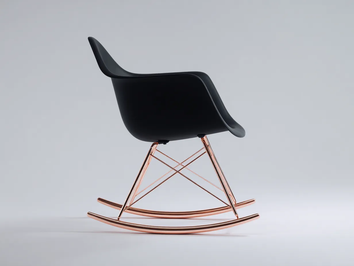 Schaukelstuhl 69x78x84 cm - schwarze Kunststoffschale und roségoldenes Metall - modern für Wohnzimmer-Locormadecor