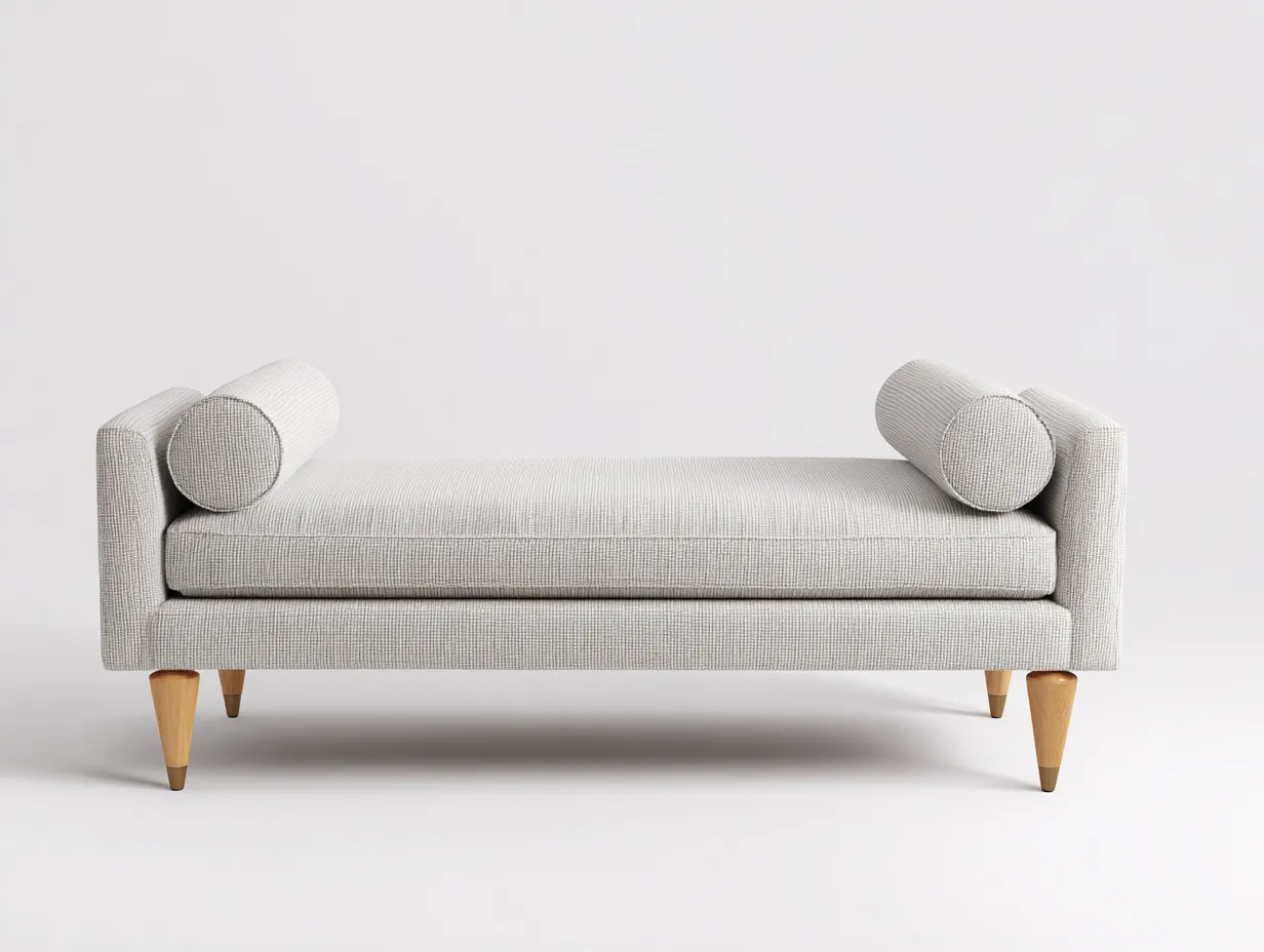Sitzbank mit hellgrauem Stoff 168x74x61 cm - Hellgrau und Naturholz - weich gepolstert für Schlafzimmer-Locormadecor