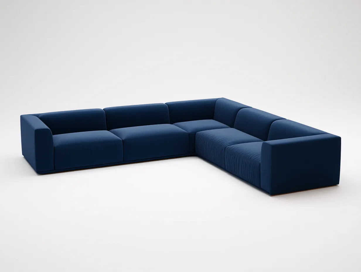 Ecksofa 326x246x74 cm - marineblauer Stoff - niedrige Sitzlandschaft für Wohnzimmer-Locormadecor