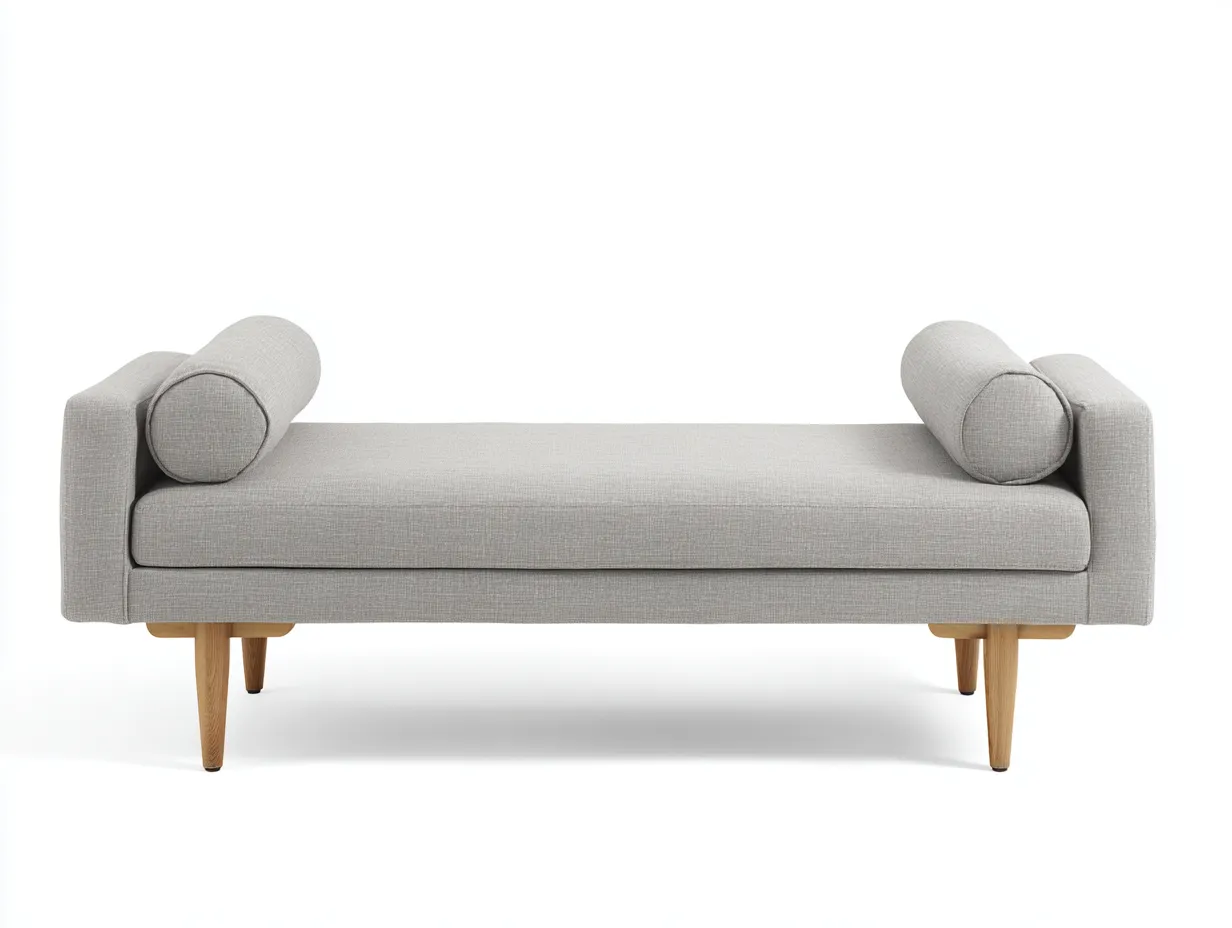 Sitzbank mit hellgrauem Stoffbezug 170x78x64 cm - Hellgrau und Naturholz - klassisch für Schlafzimmer-Locormadecor