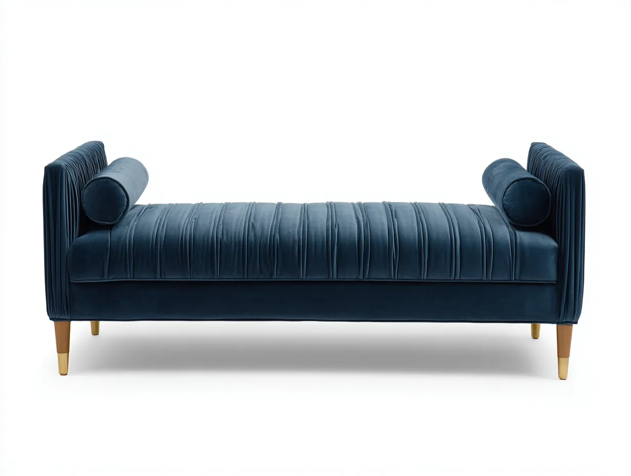 Sitzbank aus blauem Samt 168x78x68 cm - Dunkelblau und Gold - gepolsterte Bettbank für Schlafzimmer-Locormadecor