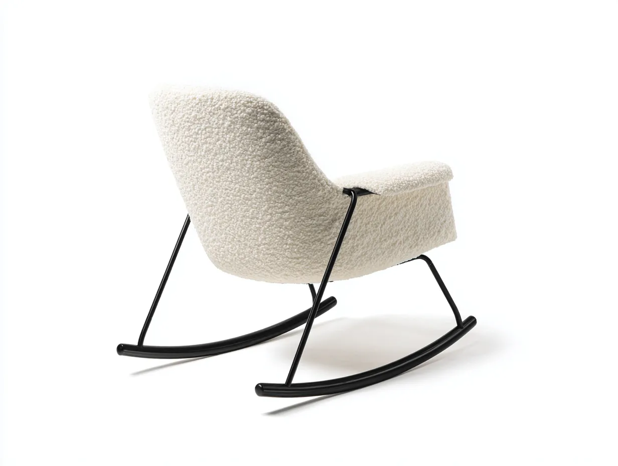 Schaukelstuhl 75x84x90 cm - cremefarbener Bouclé-Stoff und schwarze Metallkufen - kompakt für Wohnzimmer-Locormadecor
