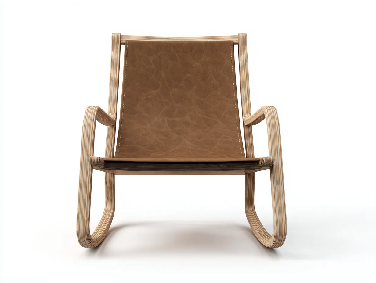 Schaukelstuhl 72x83x86 cm - brauner Lederlook und heller Holzrahmen - klassisch modern für Wohnzimmer-Locormadecor