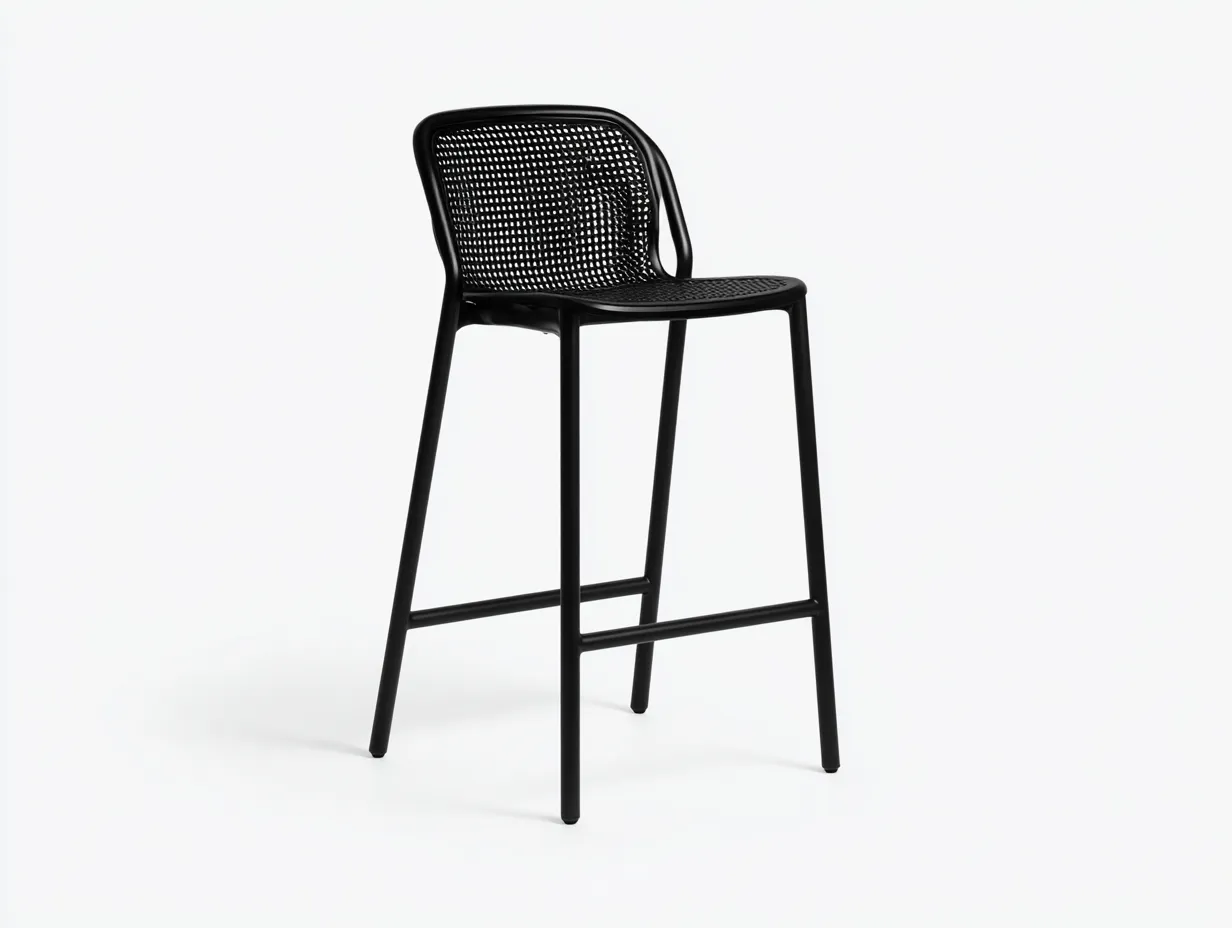 Barhocker 44x49x108 cm - schwarzer Kunststoff - Netzrücken für Außenbereich-Locormadecor