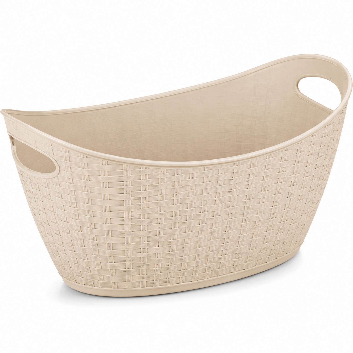 Cremefarbener Wäschekorb mit Rattanoptik, 40L