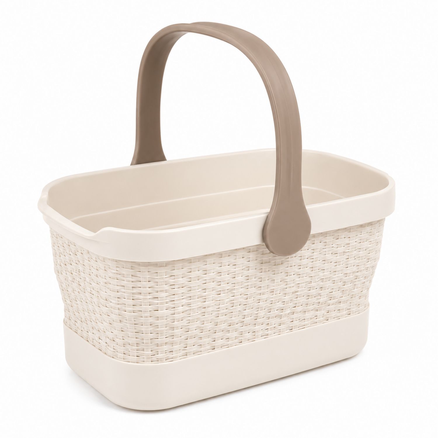 Rechteckiger Plastikkorb mit ergonomischem Griff Beige und Braun 15L