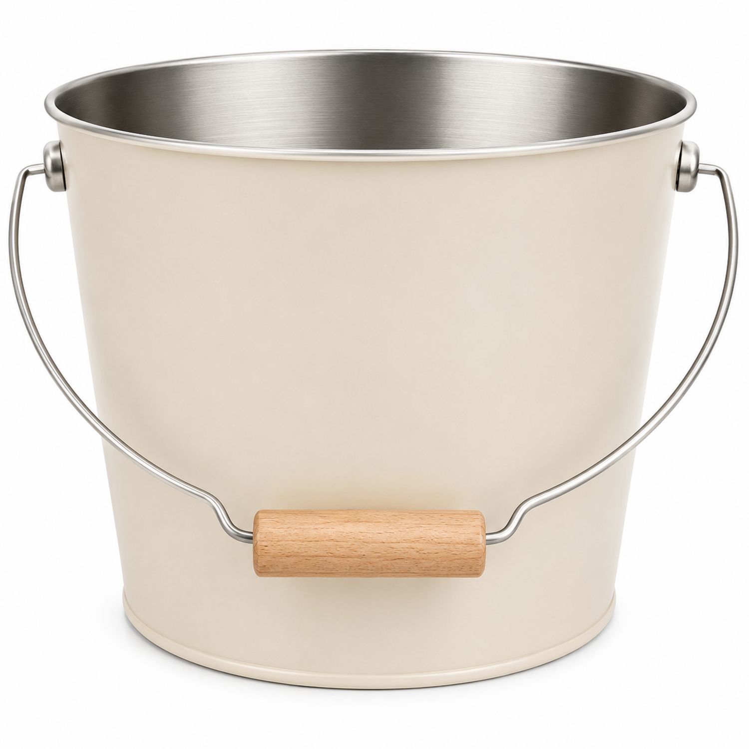 Edelstahl Eimer 10L Beige mit Holzgriff