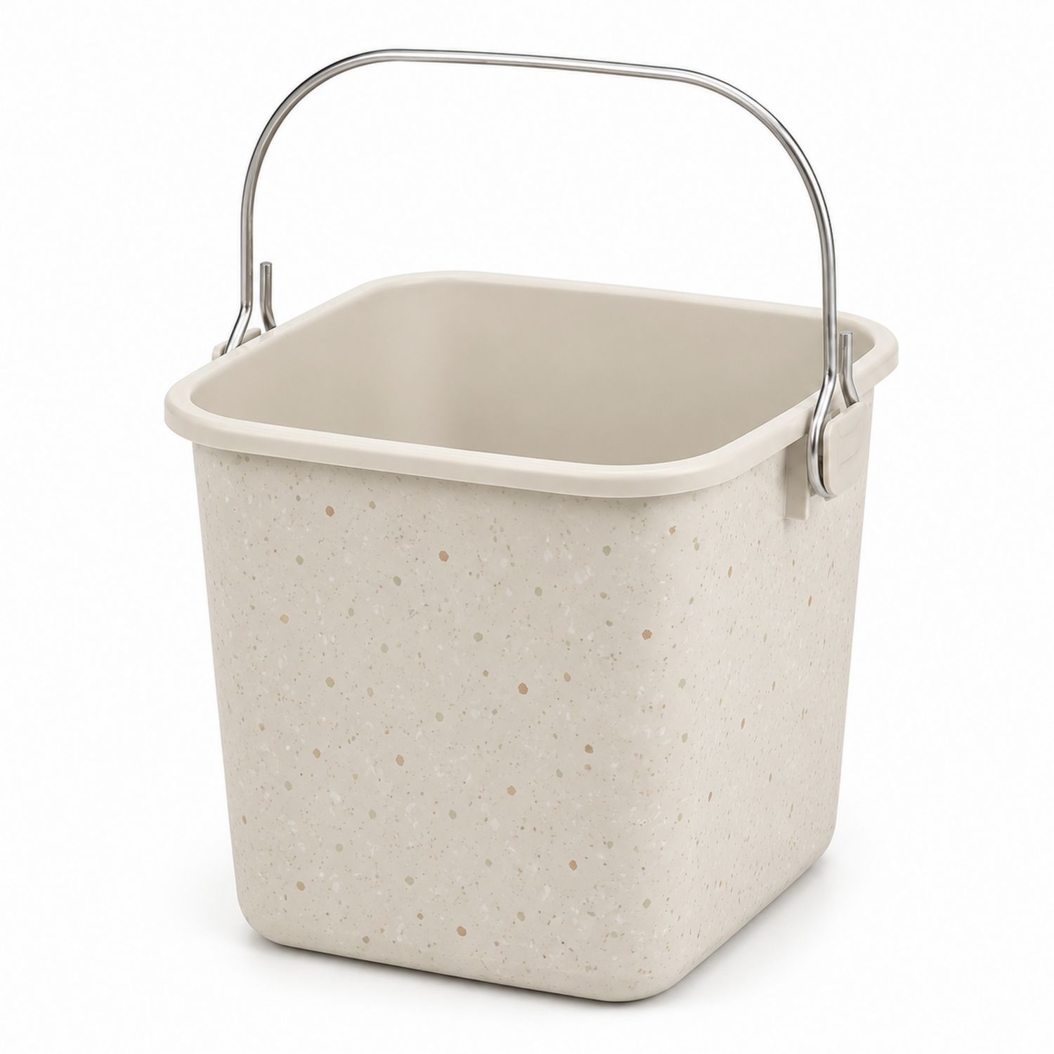 Eckiger Eimer mit Metallgriff in Beige, 12L