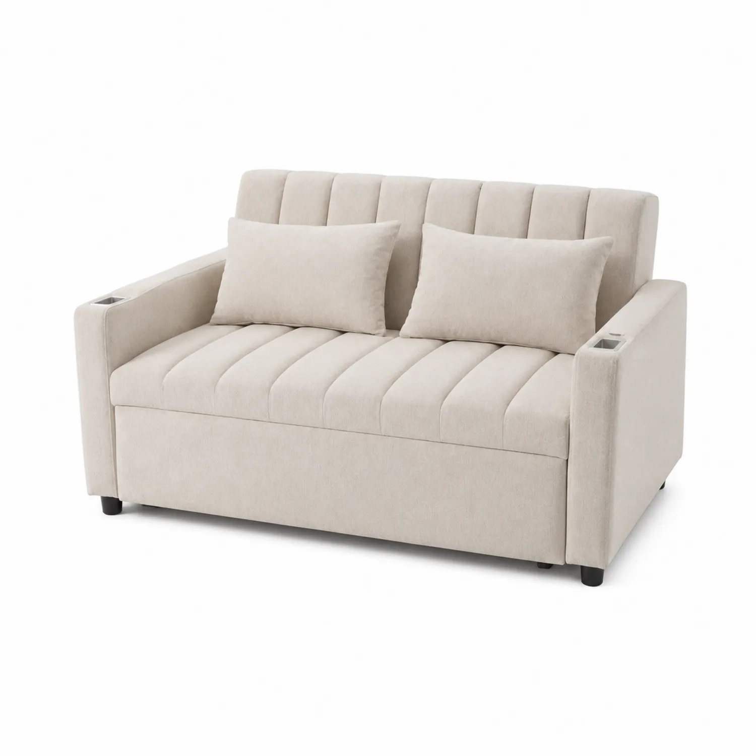 Sofa dwuosobowa z funkcją spania tkanina beżowa 150cm