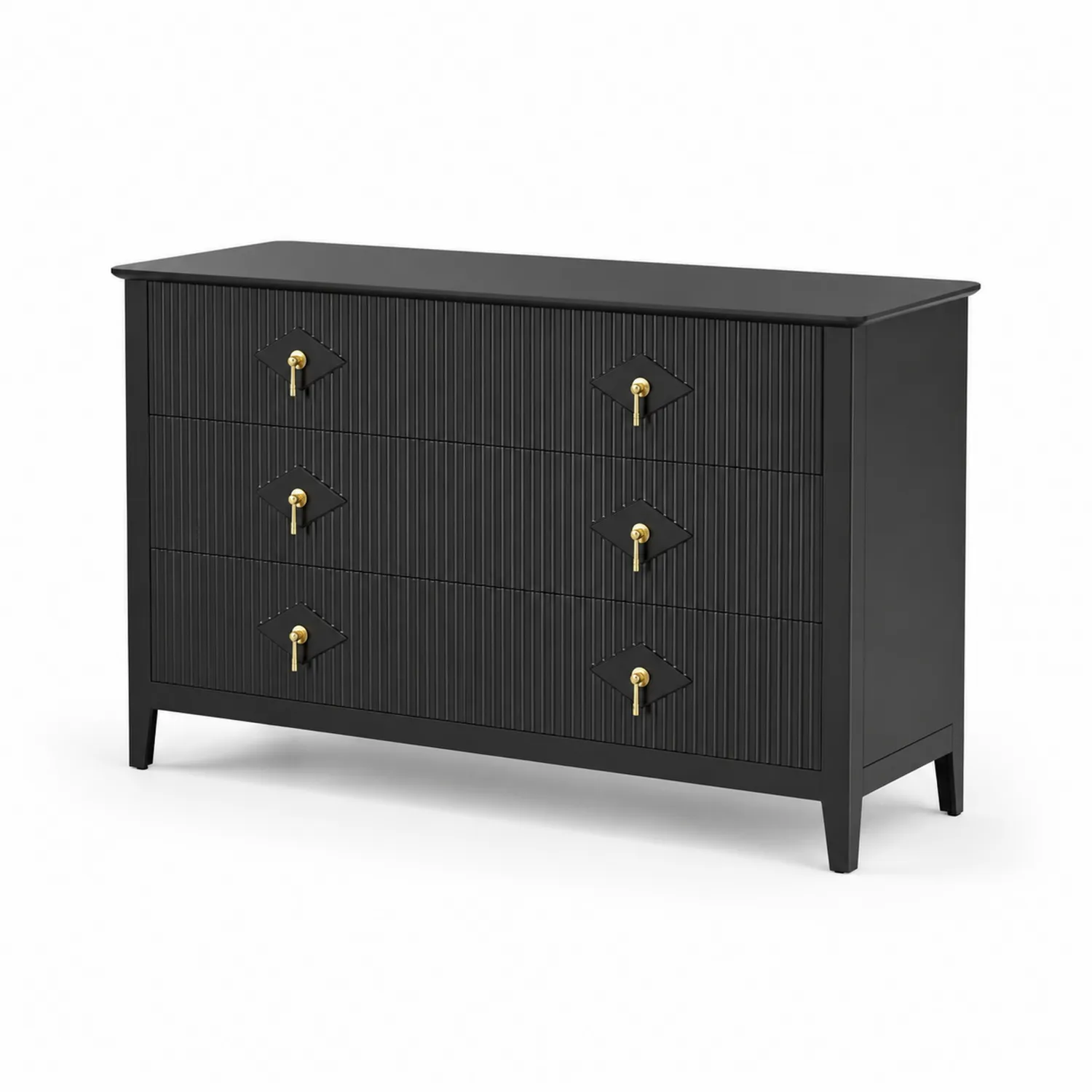 Czarna komoda z trzema szufladami z drewna i metalu 120 cm