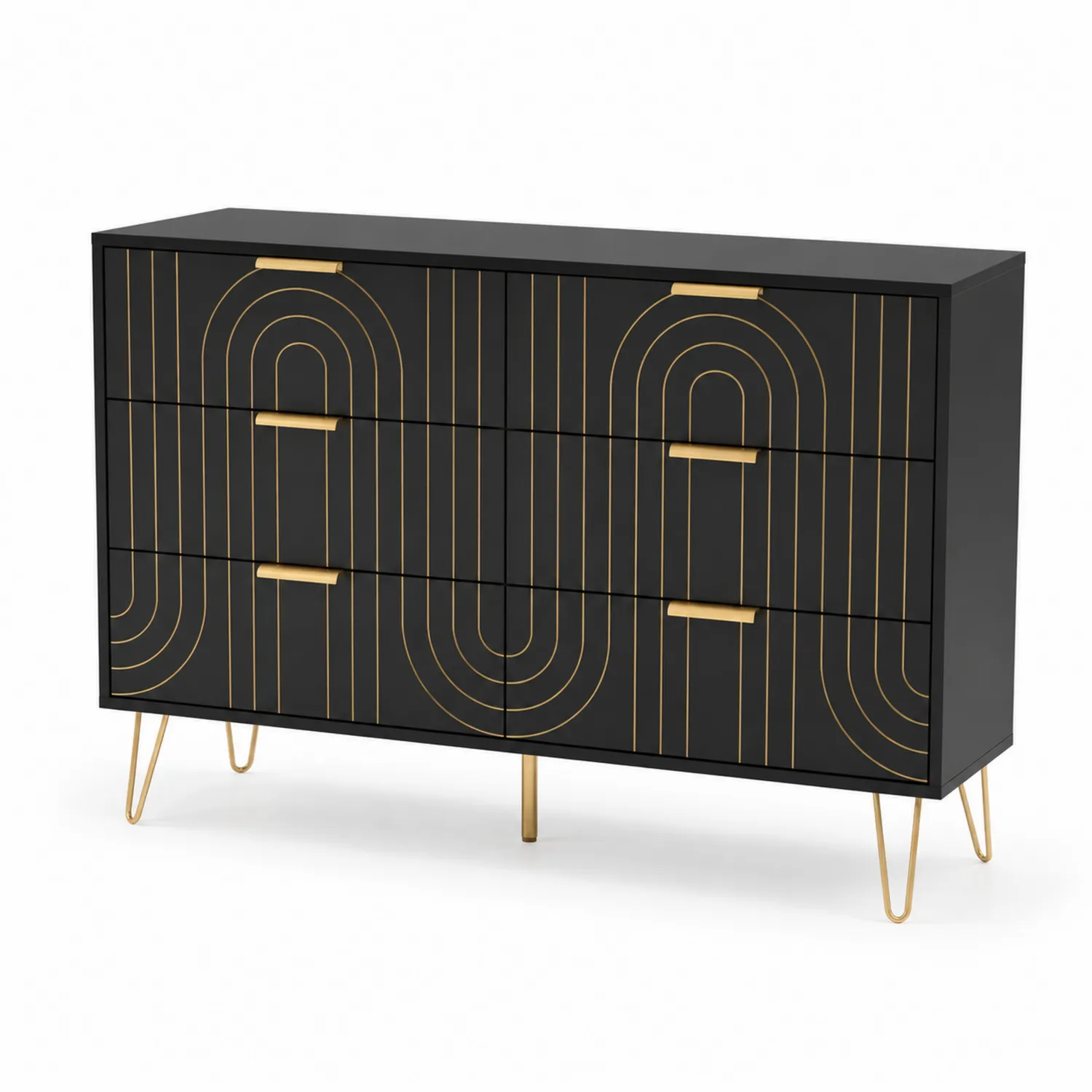 Komoda z sześcioma szufladami z MDF i metalowymi nogami 120 cm