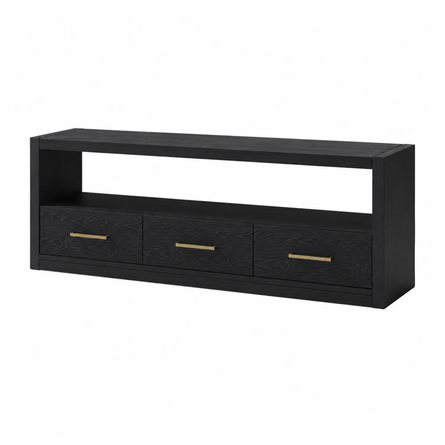 Czarna szafka RTV z płytą MDF i trzema szufladami