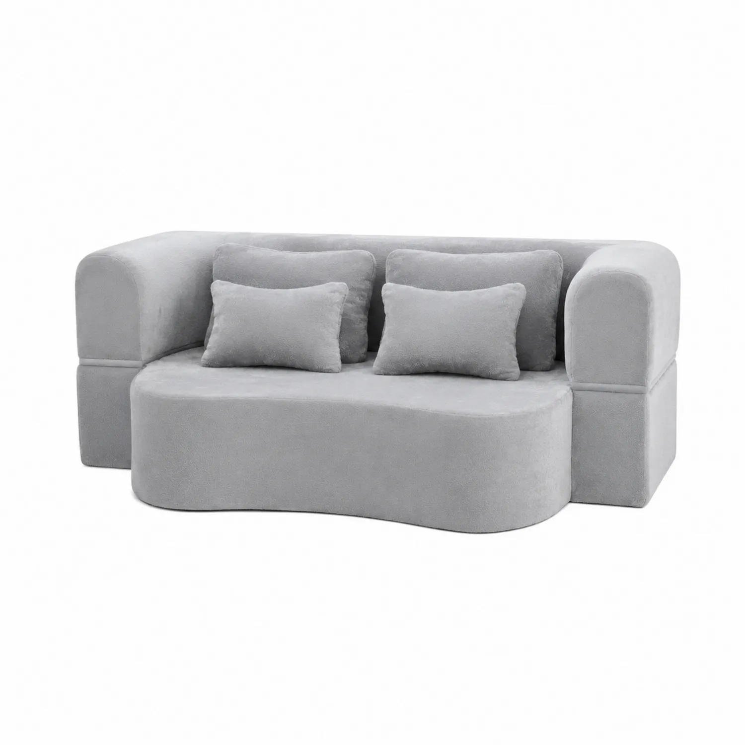 Szara sofa z tkaniny welurowej z poduszkami 220x100x85 cm