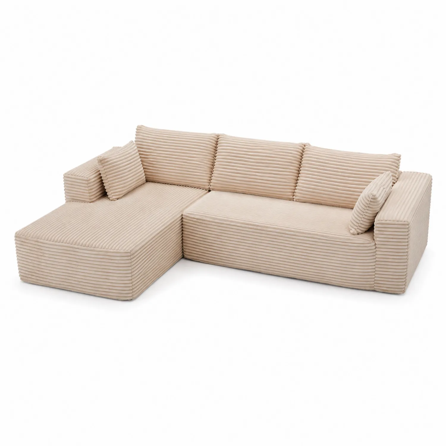 Narożna sofa modułowa z szezlongiem beżowa sztruks