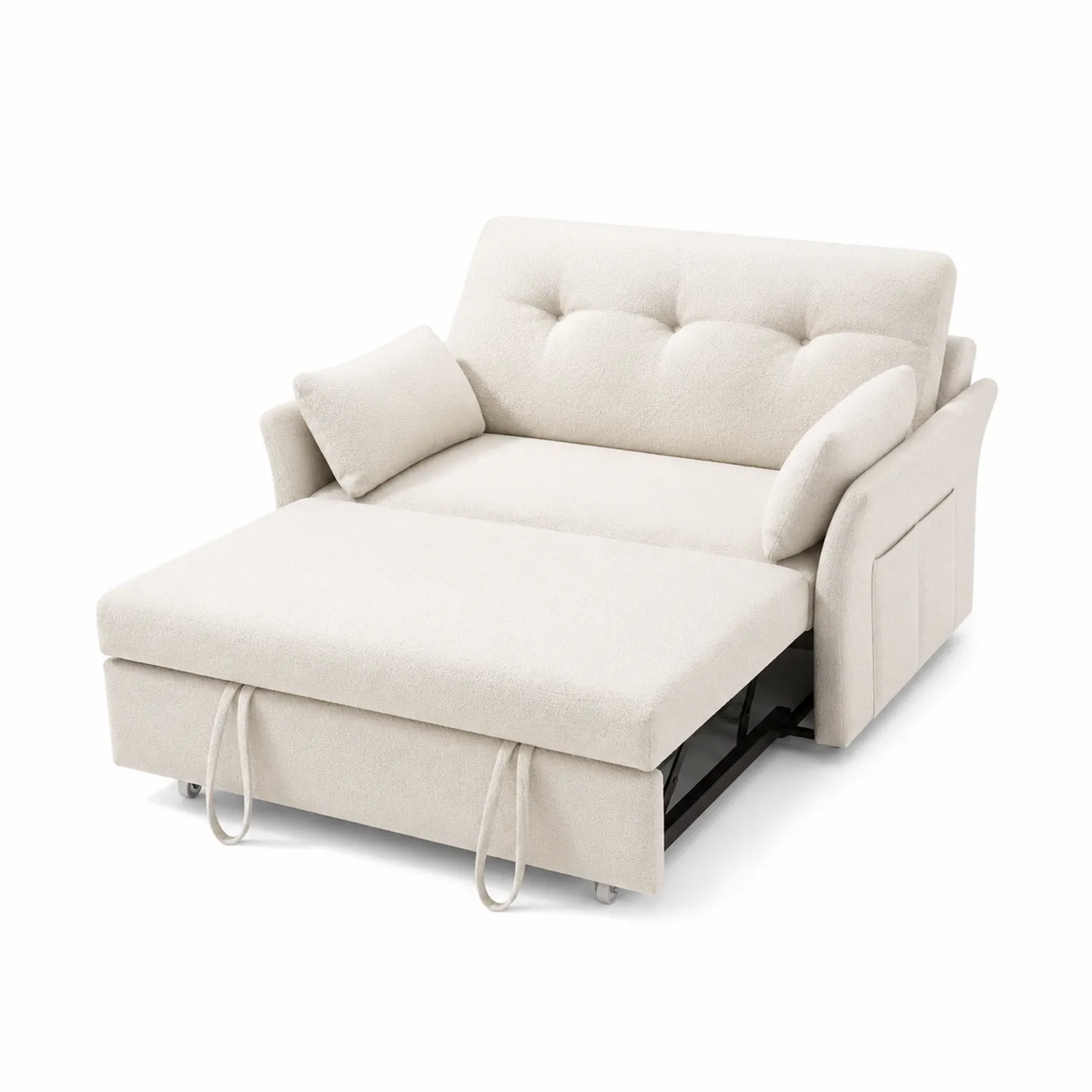 Sofa rozkładana kremowa z pluszu