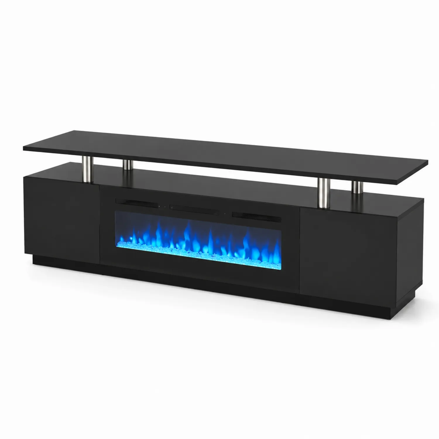 Szafka RTV z kominkiem LED, czarna MDF, 180x40x50 cm