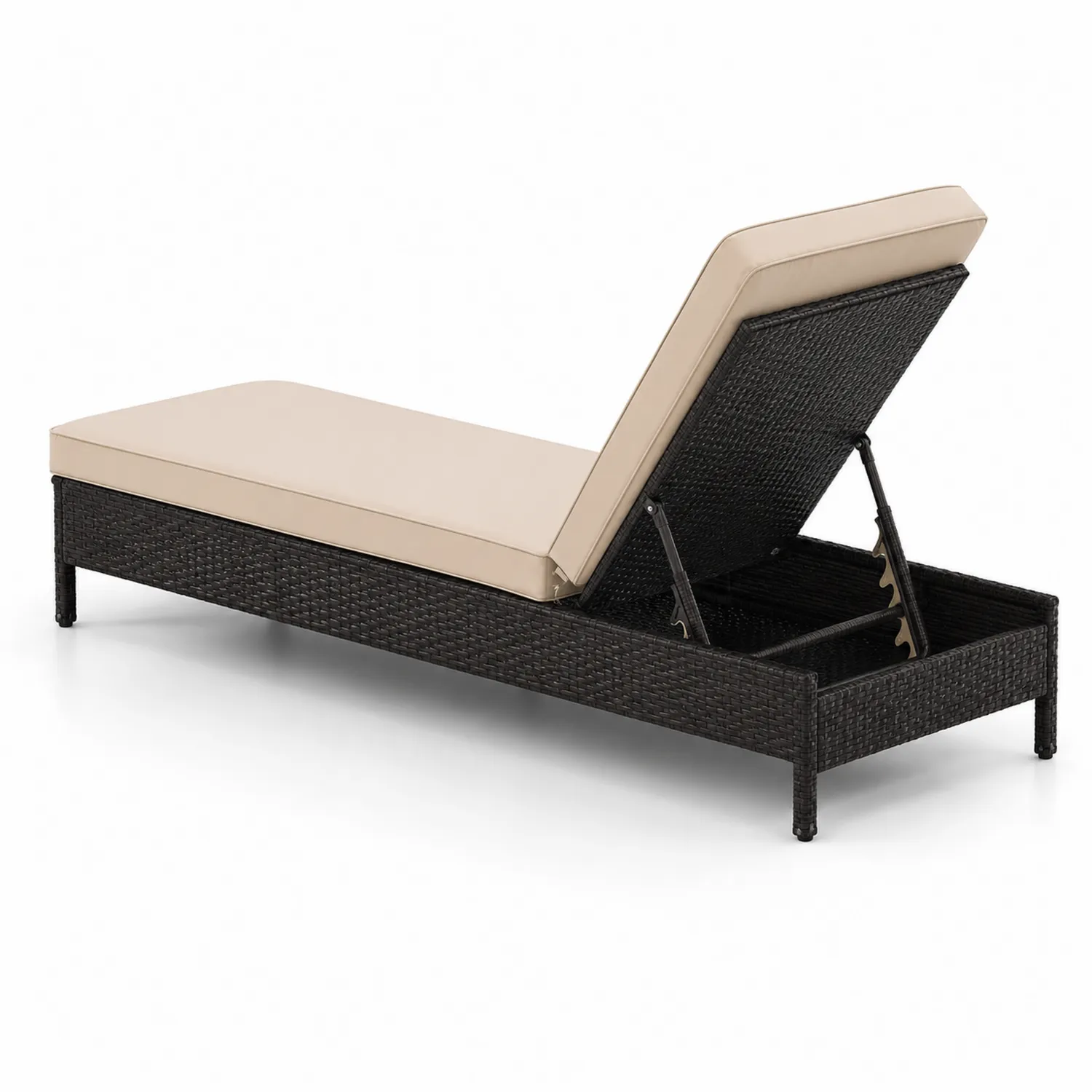 Leżak z technorattanu Czarny/Beżowy 200 cm