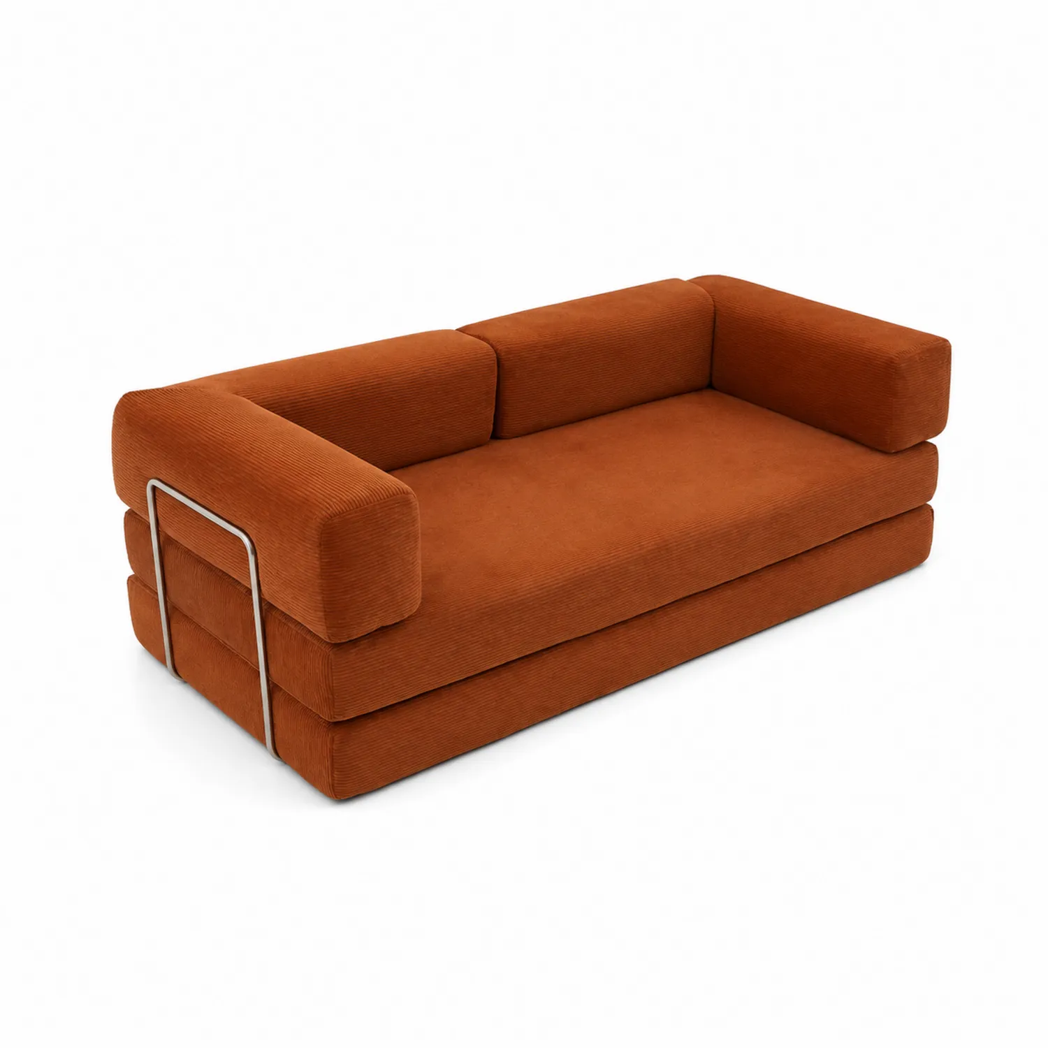Sofa sztruksowa brązowa z metalowymi elementami 200 cm