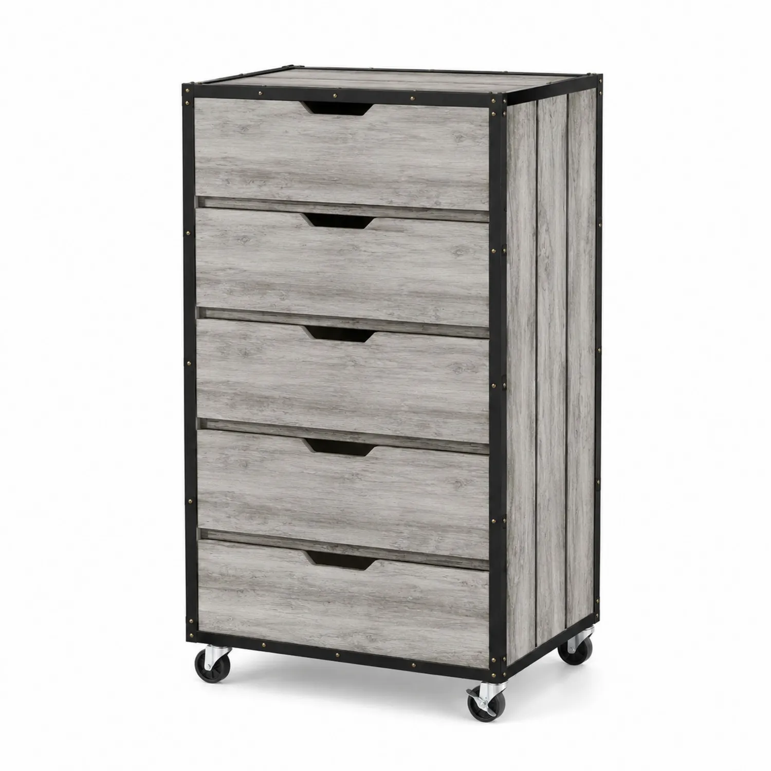 Komoda z 5 szufladami na kółkach z MDF Szaro-Czarna 60x40x100 cm