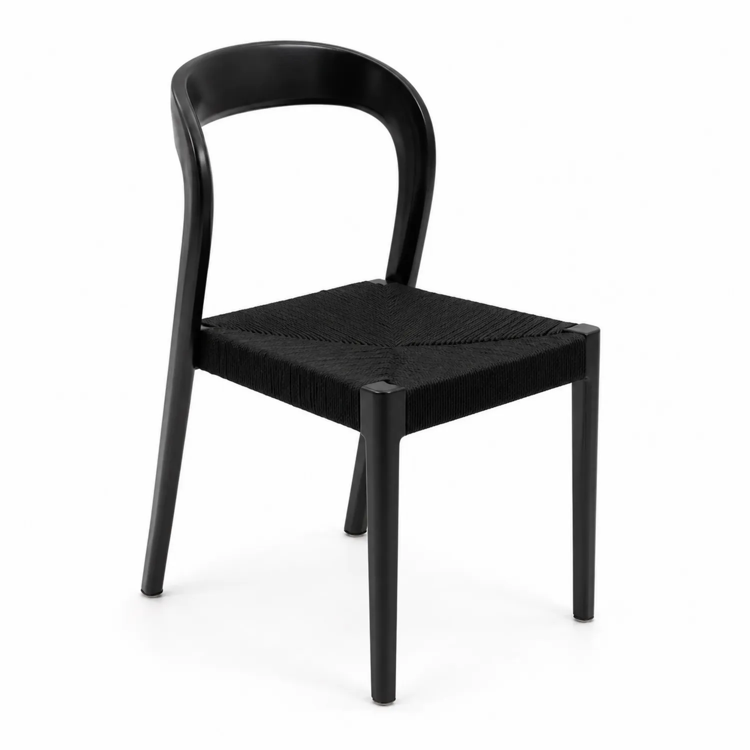 Krzesło czarne z drewna bukowego i siedziskiem z plecionki papierowej, wysokość 80 cm