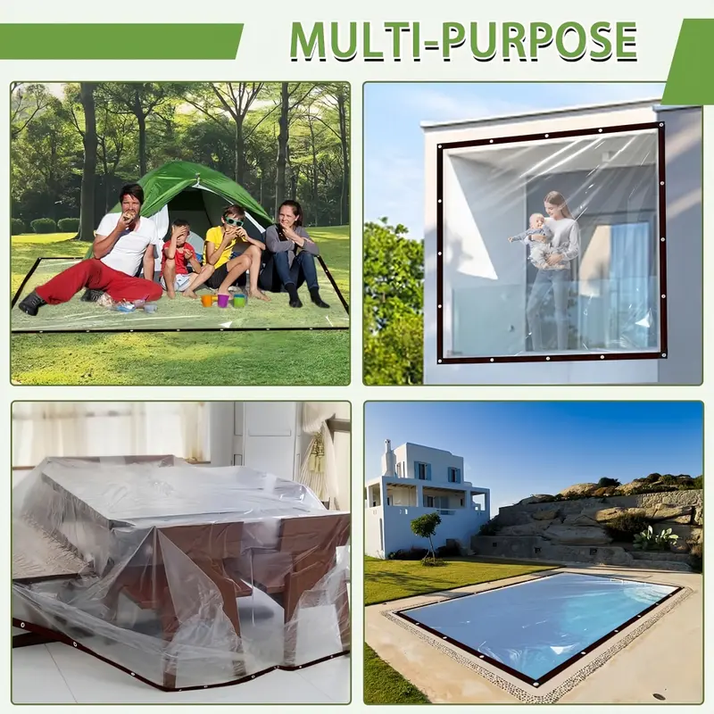Waterproof Clear 8x10 FT Tarps with Grommets - Heavy-Duty Transparent Cover for Outdoor Patios, Gardens & Camping-LIN