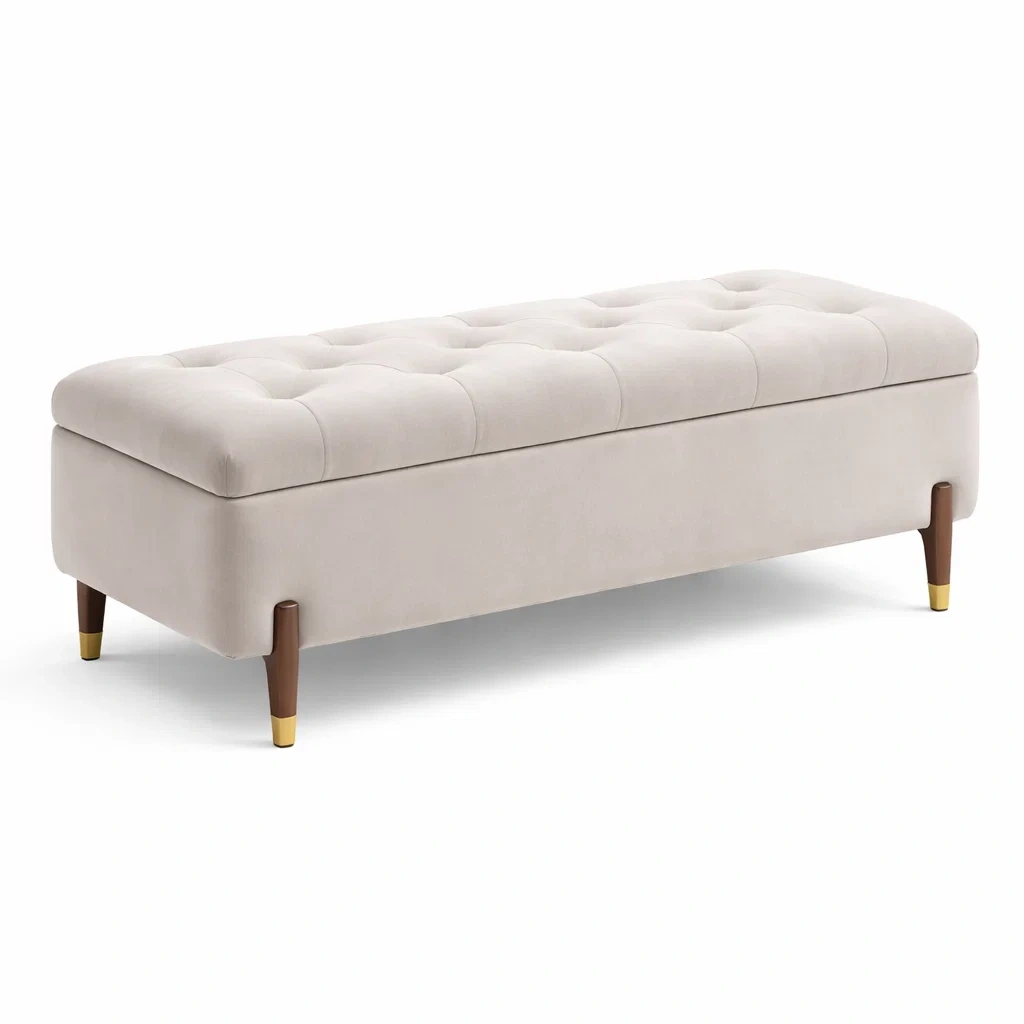 Polster-Aufbewahrungsbank Stoff Holz Metall Beige 120x40x45 cm-MEUBETRIX