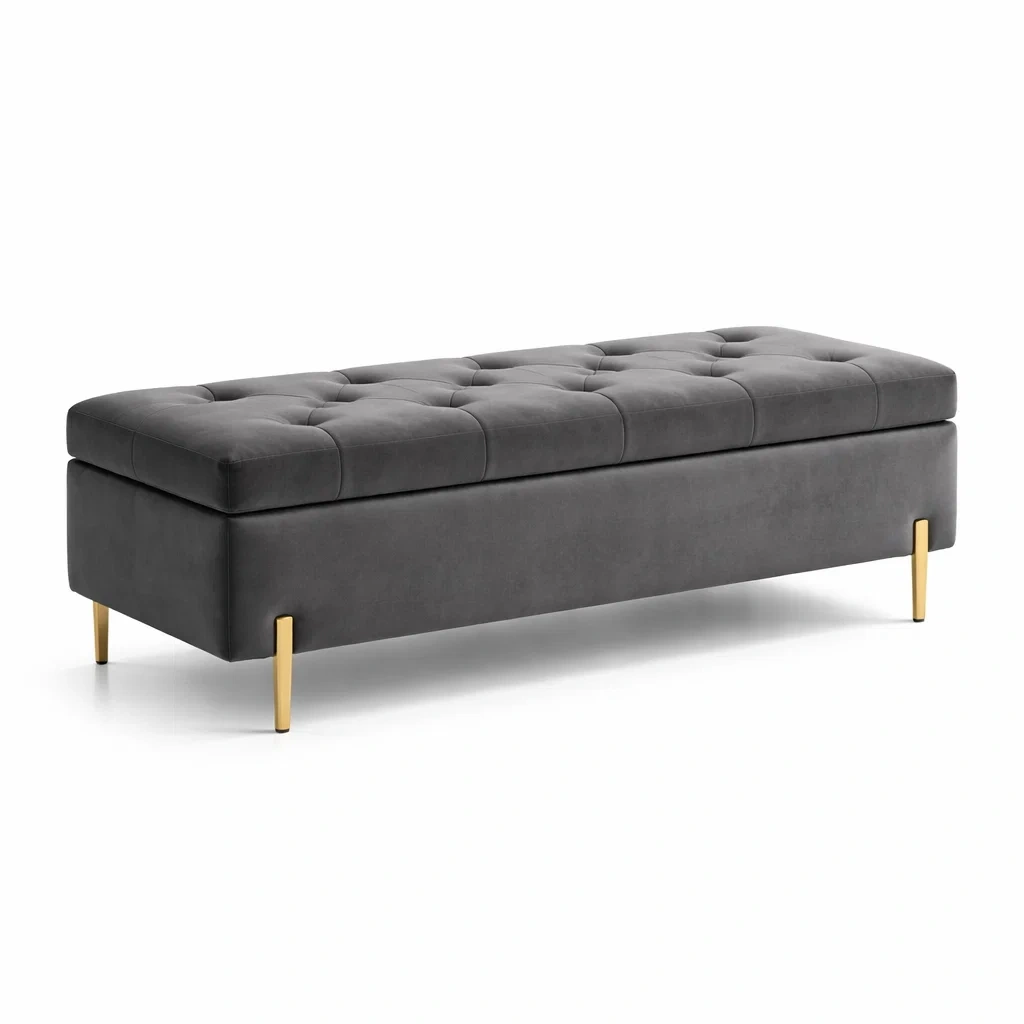 Samt-Sitzbank mit Stauraum Dunkelgrau 120 cm Metallbeine-MEUBETRIX