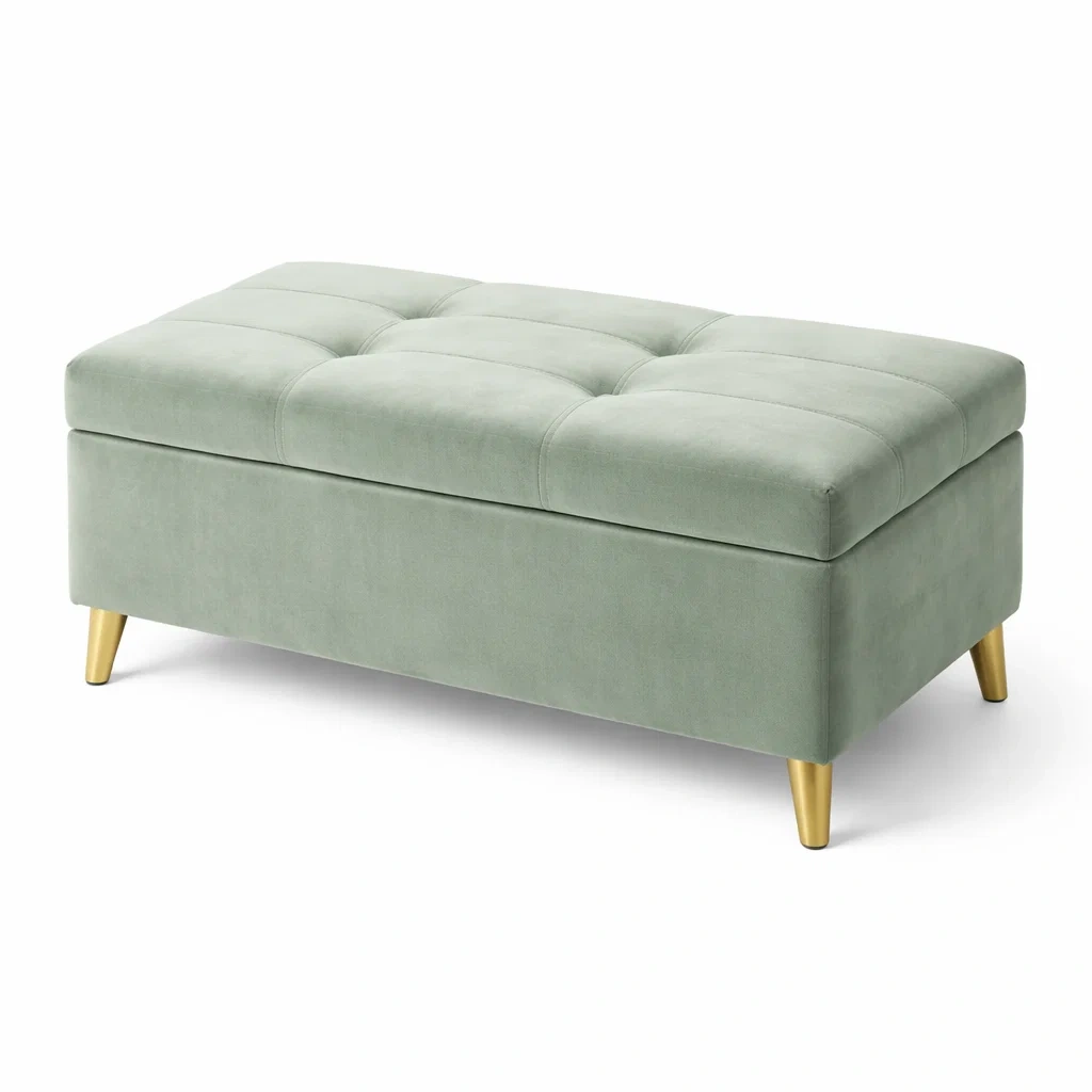 Samt Ottomane mit Stauraum und Metallbeinen Salbeigrün 110x45x45 cm-MEUBETRIX