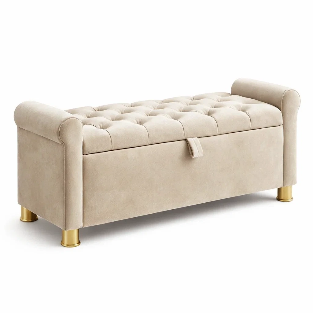 Polsterbank mit Stauraum aus Samt Beige 120 cm-MEUBETRIX