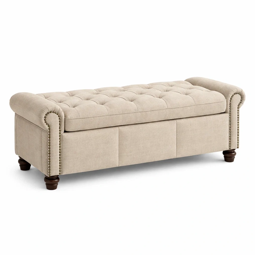 Ottomane aus Leinen Beige mit Stauraum 120 cm-MEUBETRIX