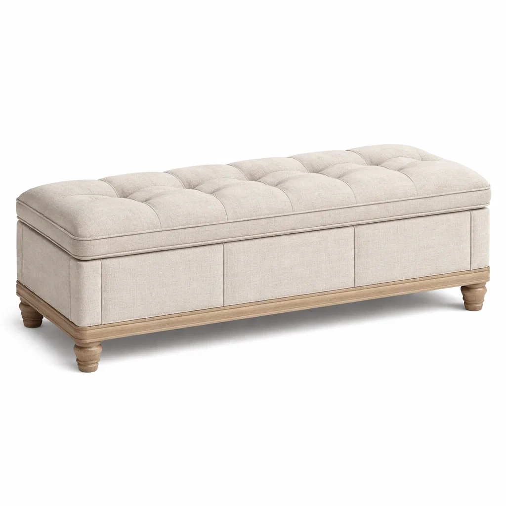 Leinen Aufbewahrungsbank mit Holzfuß Beige 140x40x45 cm-MEUBETRIX