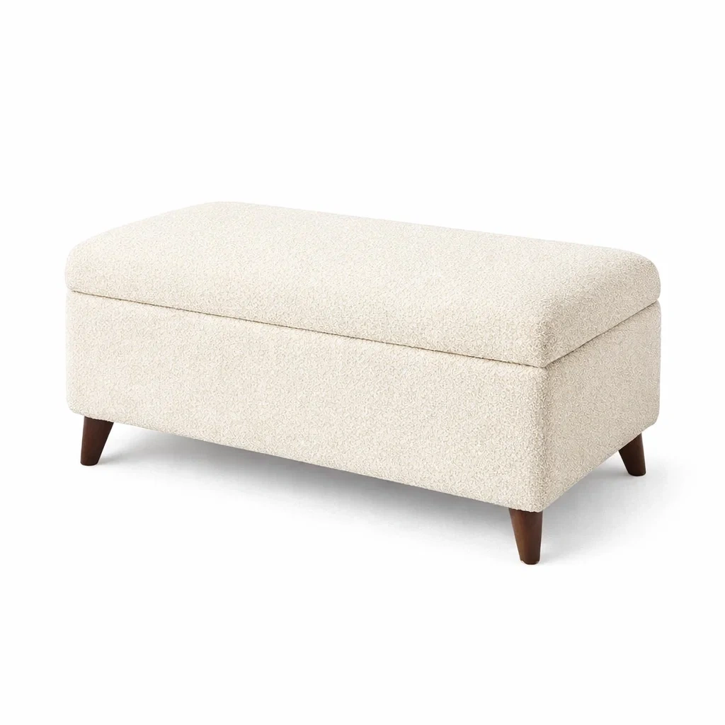 Stauraumbank Bouclé Creme Holzbeine 120cm-MEUBETRIX