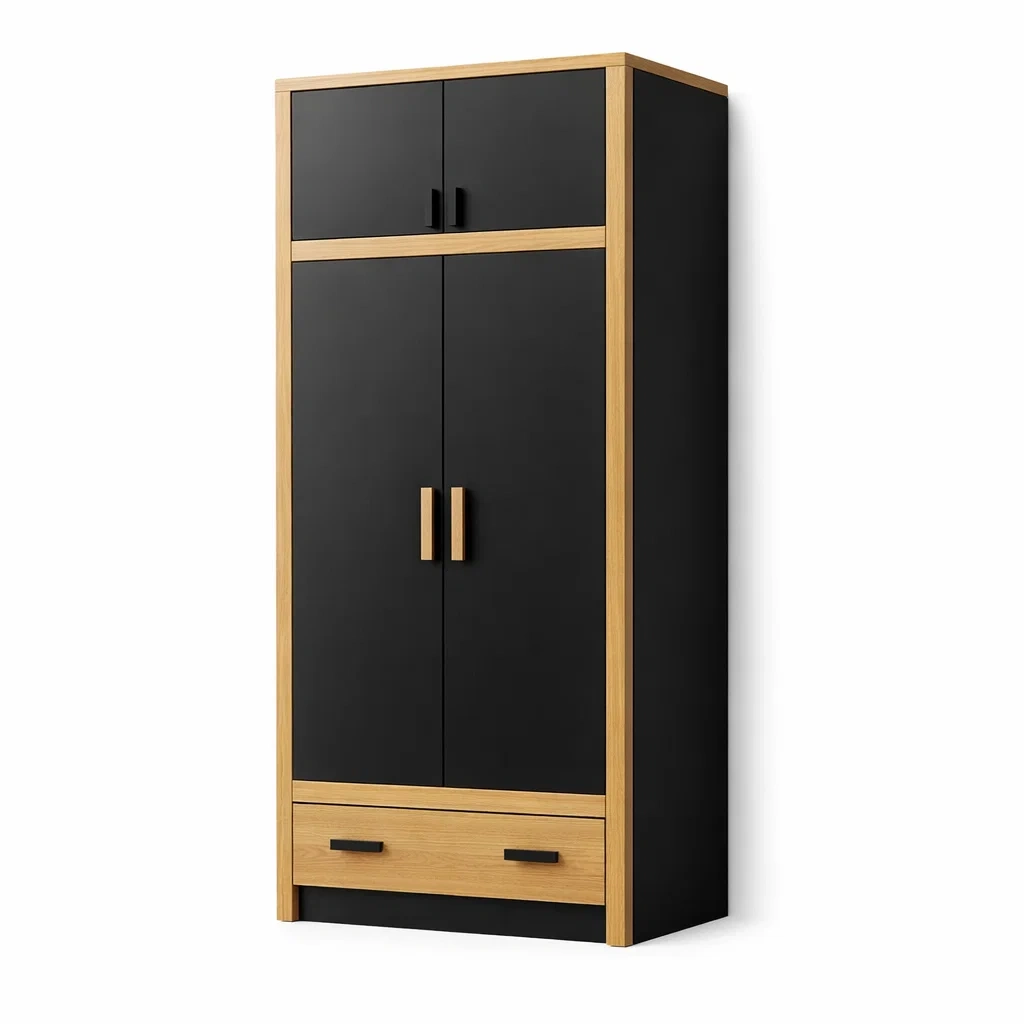 Kleiderschrank aus Holzwerkstoff mit Schublade Schwarz/Eiche 180 cm-MEUBETRIX