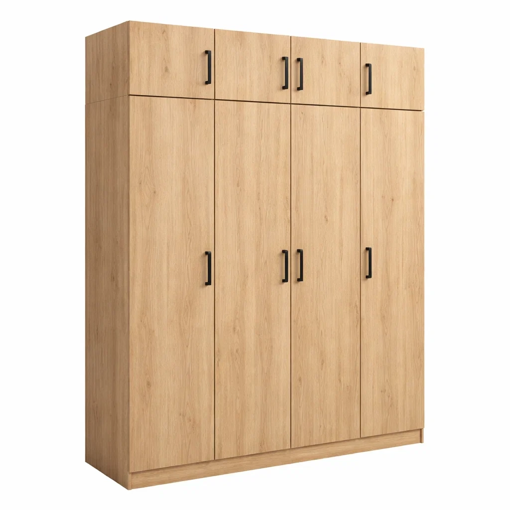 Kleiderschrank aus Holz mit 6 Türen in Eiche Optik-MEUBETRIX